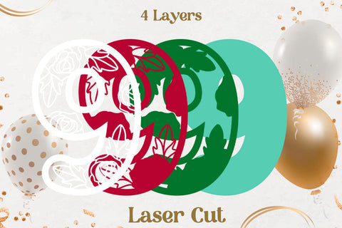 Layered numbers with roses laser cut, Decorative Birthday cake topper svg SVG AnastasiyaArtDesign 