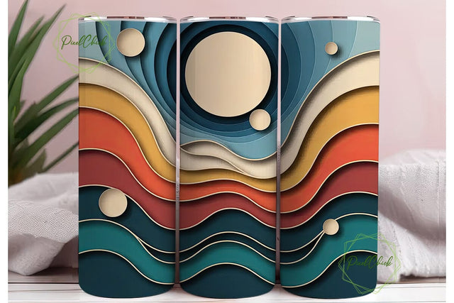 Layered Ocean Sunset 20oz Tumbler Wrap Sublimation PixelChick 