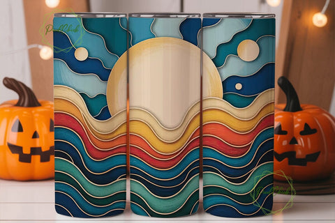 Layered Ocean Sunset 20oz Tumbler Wrap Sublimation PixelChick 