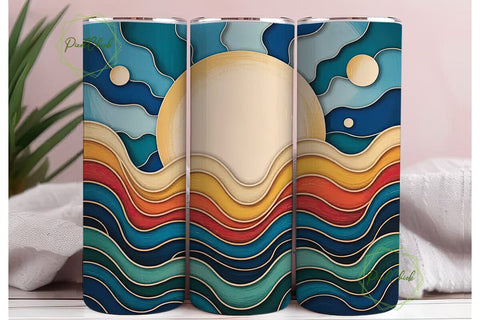 Layered Ocean Sunset 20oz Tumbler Wrap Sublimation PixelChick 