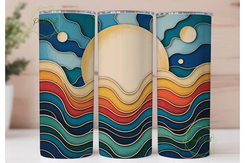 Layered Ocean Sunset 20oz Tumbler Wrap Sublimation PixelChick 