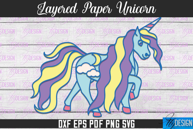 Layered Paper Unicorn | Unicorn Paper Cut | SVG File SVG Fly Design 