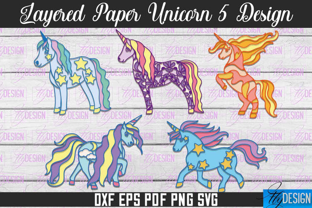 Layered Paper Unicorn | Unicorn Paper Cut | SVG File SVG Fly Design 