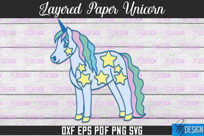 Layered Paper Unicorn | Unicorn Paper Cut | SVG File SVG Fly Design 