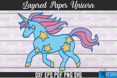 Layered Paper Unicorn | Unicorn Paper Cut | SVG File SVG Fly Design 