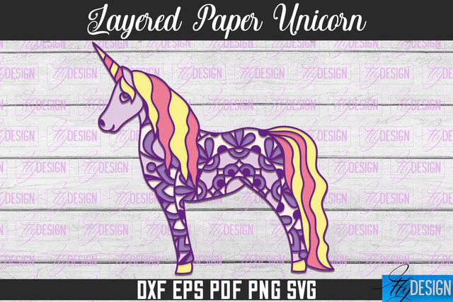 Layered Paper Unicorn | Unicorn Paper Cut | SVG File SVG Fly Design 