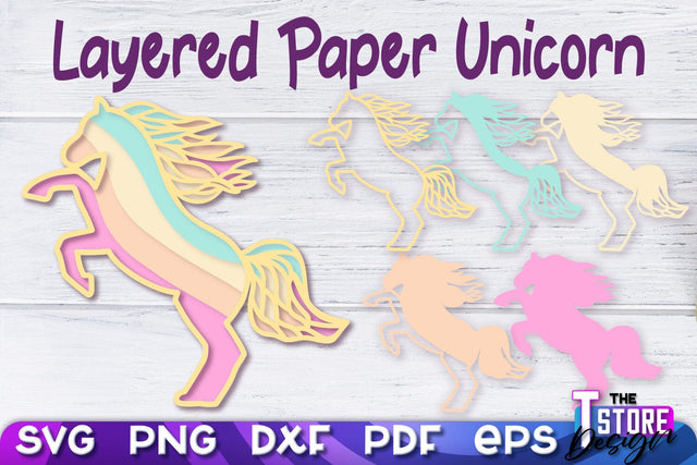 Layered Paper Unicorn | Unicorn Paper Cut | SVG File SVG The T Store Design 