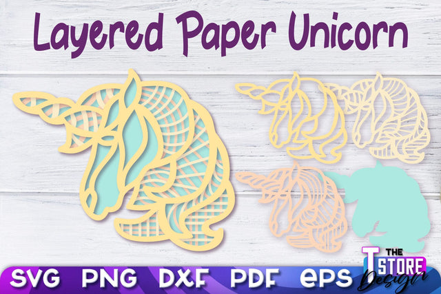 Layered Paper Unicorn | Unicorn Paper Cut | SVG File SVG The T Store Design 