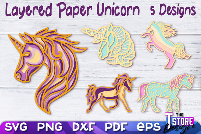 Layered Paper Unicorn | Unicorn Paper Cut | SVG File SVG The T Store Design 