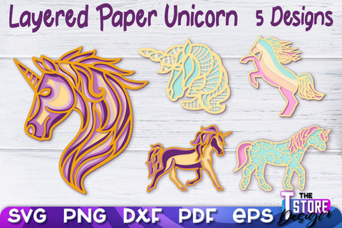 Layered Paper Unicorn | Unicorn Paper Cut | SVG File SVG The T Store Design 