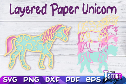Layered Paper Unicorn | Unicorn Paper Cut | SVG File SVG The T Store Design 