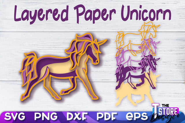 Layered Paper Unicorn | Unicorn Paper Cut | SVG File SVG The T Store Design 