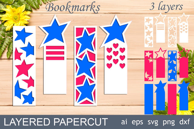 Layered patriotic bookmarks with USA flag, Svg layered papercut SVG AnastasiyaArtDesign 