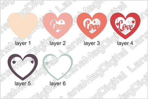 Layered retro love heart svg 3d heart svg Valentine heart 3D Paper LanaMagDigital 