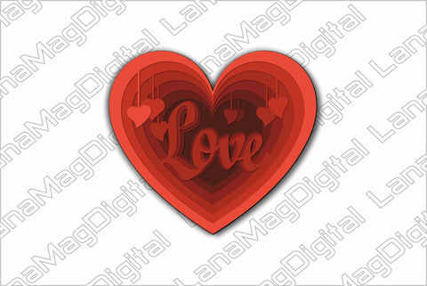 Layered retro love heart svg 3d heart svg Valentine heart 3D Paper LanaMagDigital 