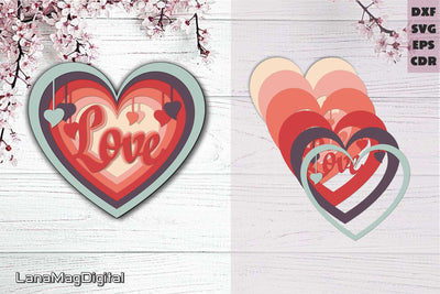 Layered retro love heart svg 3d heart svg Valentine heart 3D Paper LanaMagDigital 