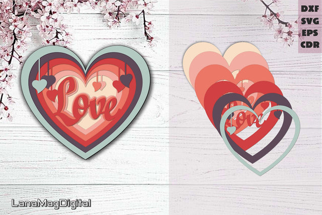 Layered retro love heart svg 3d heart svg Valentine heart 3D Paper LanaMagDigital 