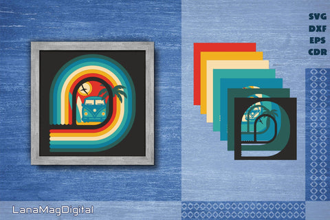 Layered Retro sunset svg Beach life Hippie Vintage surf Van 3D Paper LanaMagDigital 