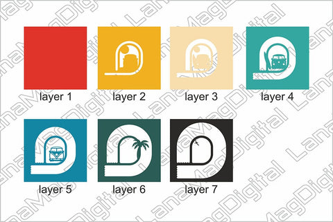 Layered Retro sunset svg Beach life Hippie Vintage surf Van 3D Paper LanaMagDigital 