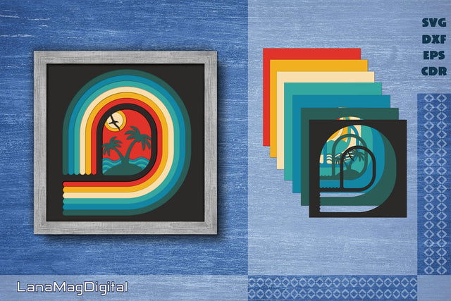 Layered Retro sunset svg Retro beach life Ocean waves svg 3D Paper LanaMagDigital 