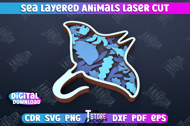 Layered Sea Stingray | 3D Wood Shape | Nautical Multilayer | Wall Décor | CNC File SVG The T Store Design 