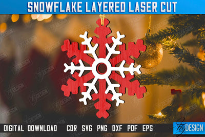 Layered Snowflake Laser Cut Design, Christmas Tree Ornament, Wooden Snowflakes, Christmas Tree Decorations, Christmas Tree Toys SVG SVG Fly Design 