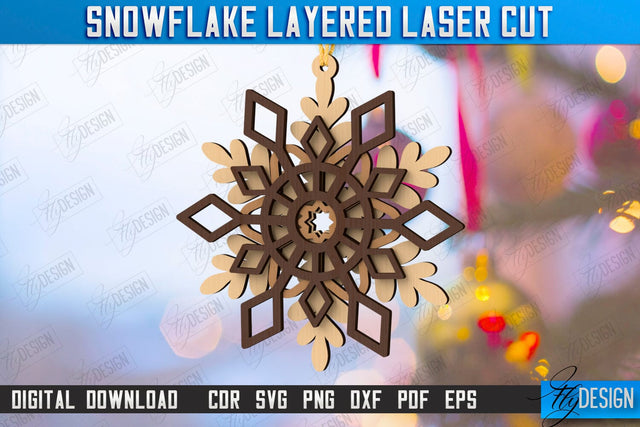 Layered Snowflake Laser Cut Design, Christmas Tree Ornament, Wooden Snowflakes, Christmas Tree Decorations, Christmas Tree Toys SVG SVG Fly Design 