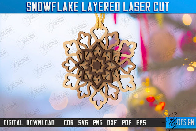 Layered Snowflake Laser Cut Design, Christmas Tree Ornament, Wooden Snowflakes, Christmas Tree Decorations, Christmas Tree Toys SVG SVG Fly Design 