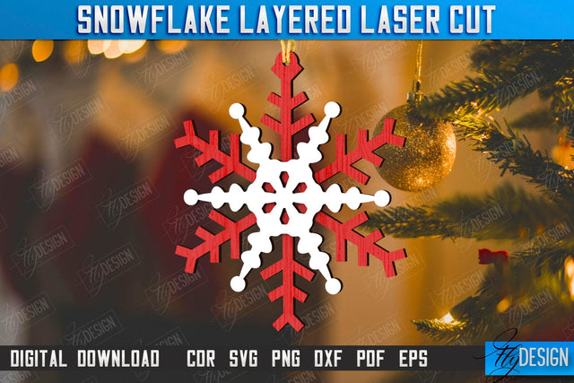 Layered Snowflake Laser Cut Design, Christmas Tree Ornament, Wooden Snowflakes, Christmas Tree Decorations, Christmas Tree Toys SVG SVG Fly Design 
