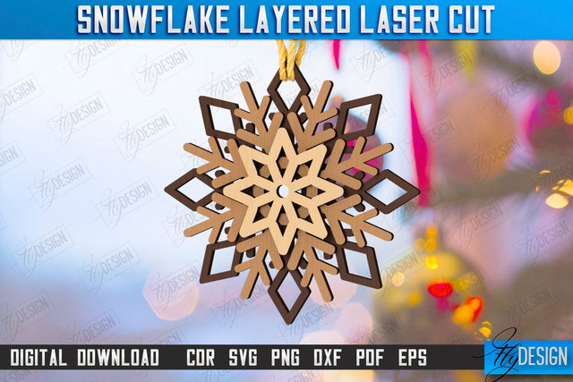 Layered Snowflake Laser Cut Design, Christmas Tree Ornament, Wooden Snowflakes, Christmas Tree Decorations, Christmas Tree Toys SVG SVG Fly Design 