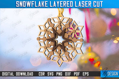 Layered Snowflake Laser Cut Design, Christmas Tree Ornament, Wooden Snowflakes, Christmas Tree Decorations, Christmas Tree Toys SVG SVG Fly Design 