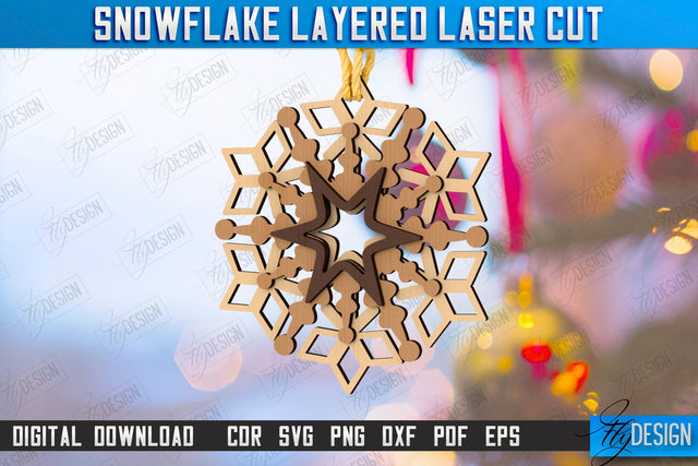 Layered Snowflake Laser Cut Design, Christmas Tree Ornament, Wooden Snowflakes, Christmas Tree Decorations, Christmas Tree Toys SVG SVG Fly Design 