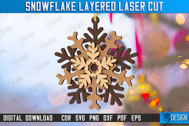 Layered Snowflake Laser Cut Design, Christmas Tree Ornament, Wooden Snowflakes, Christmas Tree Decorations, Christmas Tree Toys SVG SVG Fly Design 