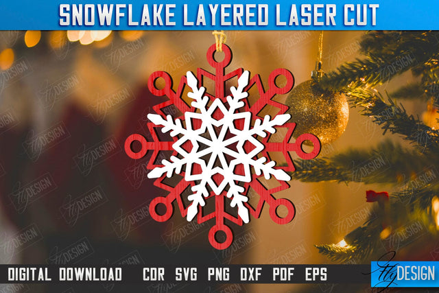 Layered Snowflake Laser Cut Design, Christmas Tree Ornament, Wooden Snowflakes, Christmas Tree Decorations, Christmas Tree Toys SVG SVG Fly Design 