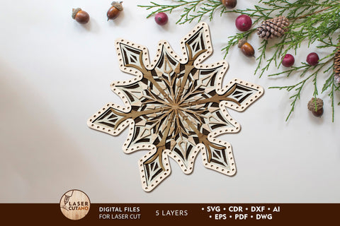 Layered Snowflake SVG - 3D Christmas & Winter Decor File SVG LaserCutano 