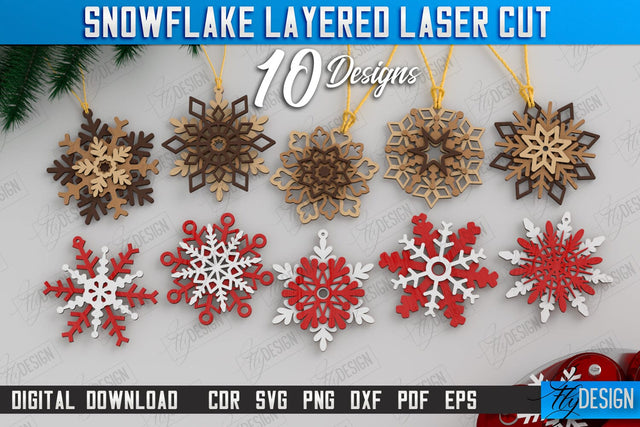 Layered Snowflakes Christmas Tree Ornament Laser Cut Bundle, Wooden Snowflakes, Christmas Tree Decorations, Christmas Tree Toys SVG SVG Fly Design 