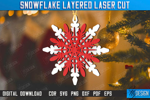 Layered Snowflakes Christmas Tree Ornament Laser Cut Bundle, Wooden Snowflakes, Christmas Tree Decorations, Christmas Tree Toys SVG SVG Fly Design 