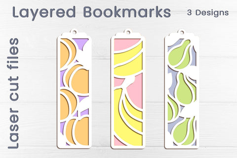Layered summer bookmarks with fruits, Laser cut template SVG AnastasiyaArtDesign 