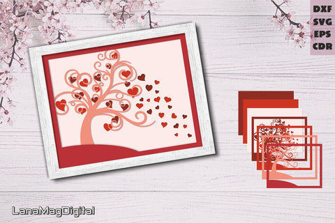 Layered tree with hearts svg Valentines heart svg Love tree 3D Paper LanaMagDigital 