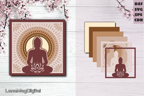 Layered Yoga mandala svg Lotus flower svg Buddha shadow box 3D Paper LanaMagDigital 