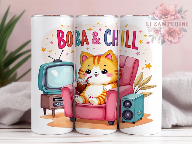 Lazy Cat Boba Tea 20oz Tumbler, Lazy Cat Design, 20oz Sublimation Wrap, Cute Cat Drinkware, Relaxing Cat Mug, Chill Vibes Tumbler, Funny Cat Gift Sublimation Li Zamperini 