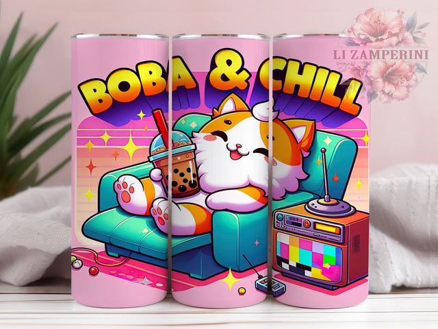 Lazy Cat Boba Tea 20oz Tumbler, Lazy Cat Design, 20oz Sublimation Wrap, Cute Cat Drinkware, Relaxing Cat Mug, Chill Vibes Tumbler, Funny Cat Gift Sublimation Li Zamperini 