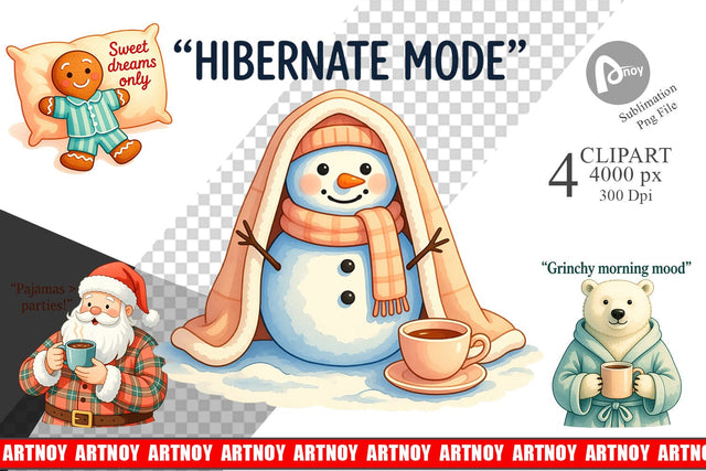 Lazy Christmas Pajamas Clipart Sublimation artnoy 