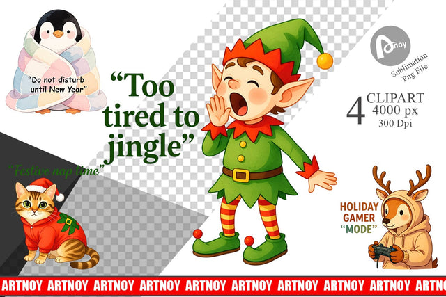 Lazy Christmas Pajamas Clipart Sublimation artnoy 