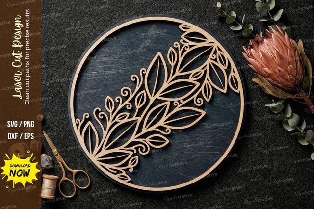 Leaf Circle Frame laser Cut svg Cutting file , leaf circle svg, leaf frame svg design, SVG Regulrcrative 