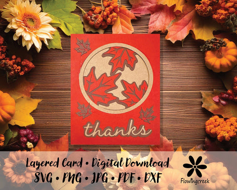 Leaf Circle Layered Thank You Card SVG Cut File 3D Paper Flowingcreek 