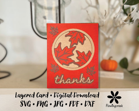 Leaf Circle Layered Thank You Card SVG Cut File 3D Paper Flowingcreek 