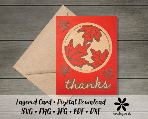 Leaf Circle Layered Thank You Card SVG Cut File 3D Paper Flowingcreek 