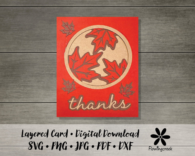 Leaf Circle Layered Thank You Card SVG Cut File 3D Paper Flowingcreek 