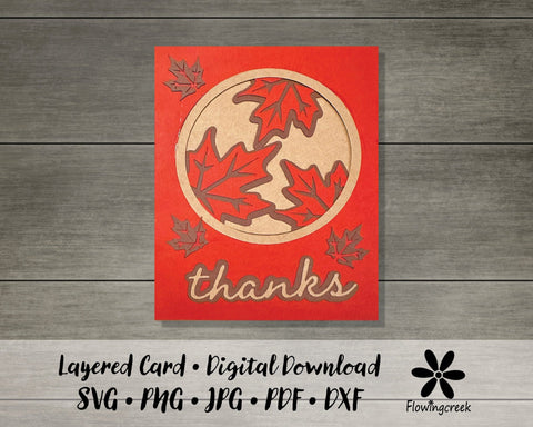 Leaf Circle Layered Thank You Card SVG Cut File 3D Paper Flowingcreek 